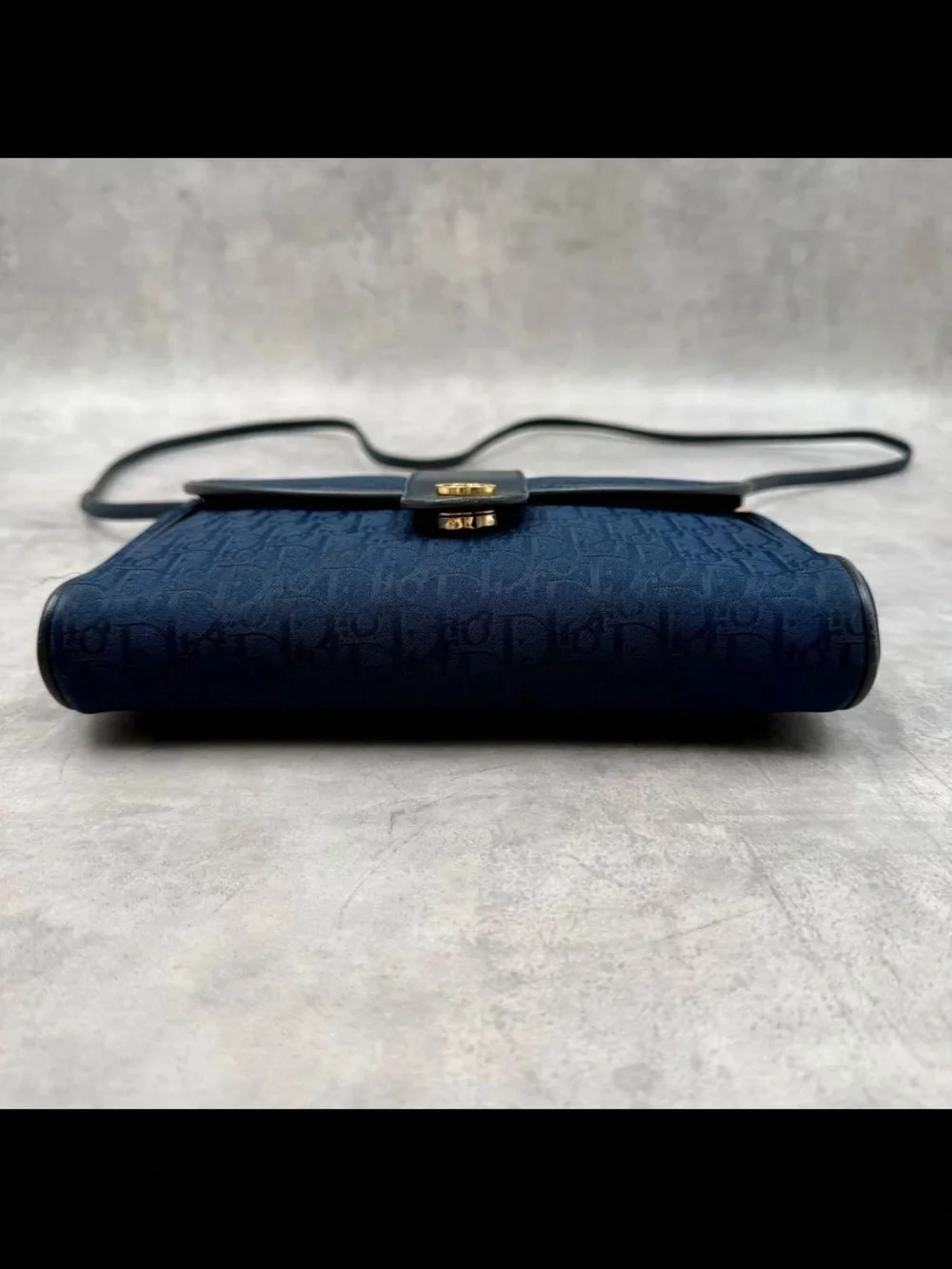 Dior Navy Monogram Shoulder Bag with Gold-Tone Logo
